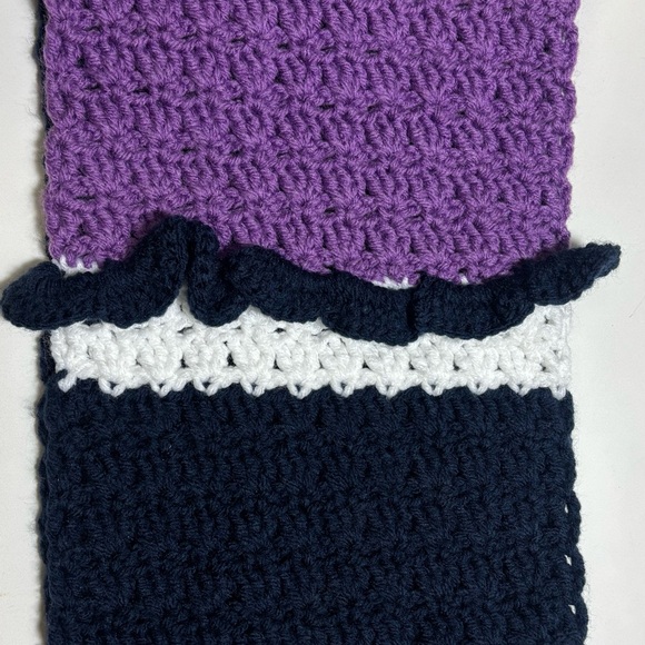 Handmade New Crochet Scarf/Cowl in Purple, White, and Navy - Picture 4 of 5